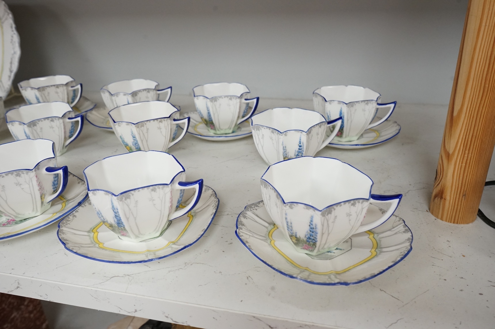 An Art Deco Shelley ‘My Garden’ part teaset to include cups, saucers, jugs and sandwich plates